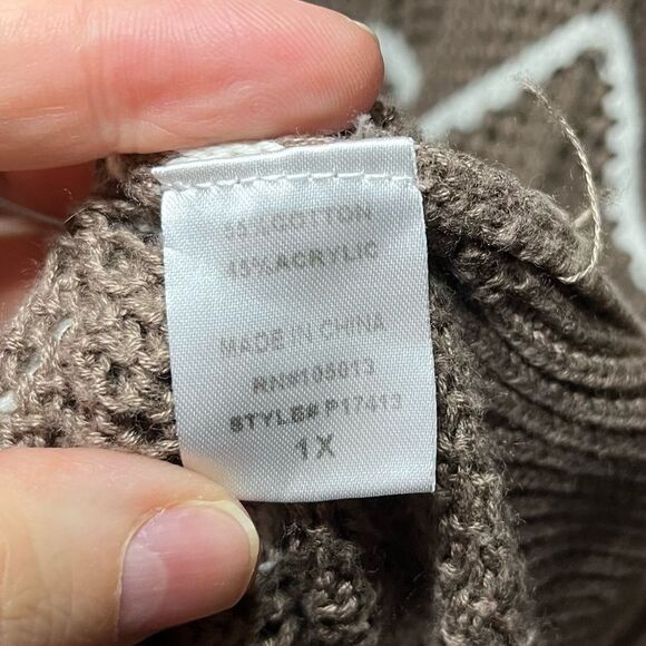 Andree by Unit Women’s Plus V-Neck Cardigan Loose Weave Chevron Stripe Brown 1X - Picture 5 of 7